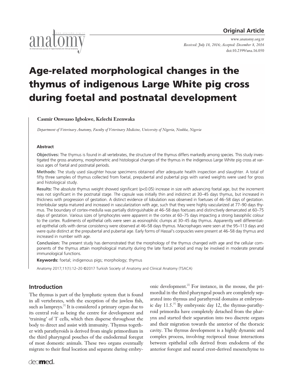 Age-Related Morphological Changes in the Thymus of Indigenous Large White Pig Cross During Foetal and Postnatal Development