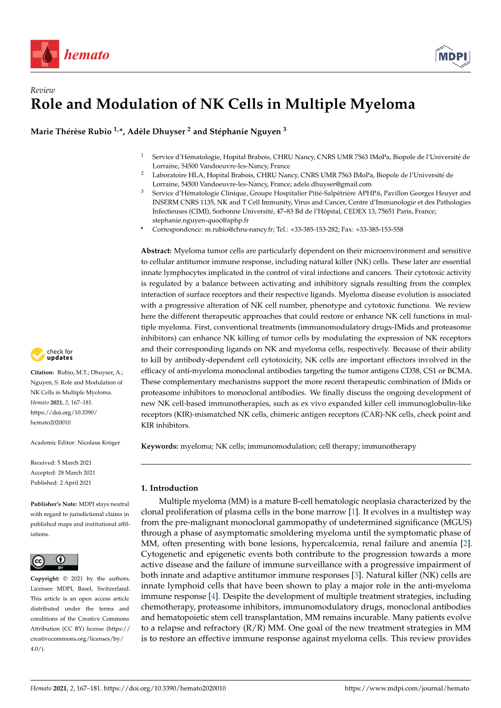 Role and Modulation of NK Cells in Multiple Myeloma