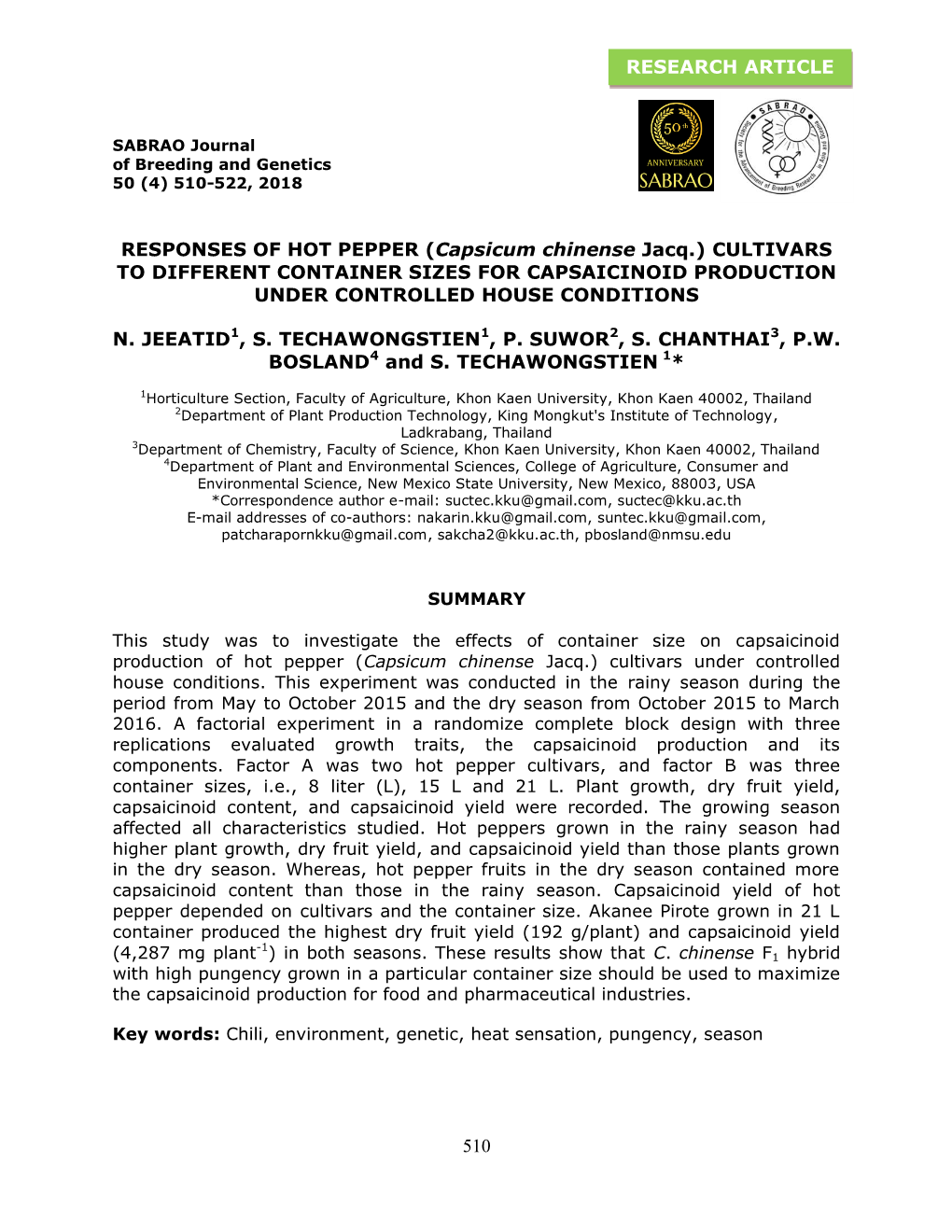 510 RESPONSES of HOT PEPPER (Capsicum Chinense Jacq