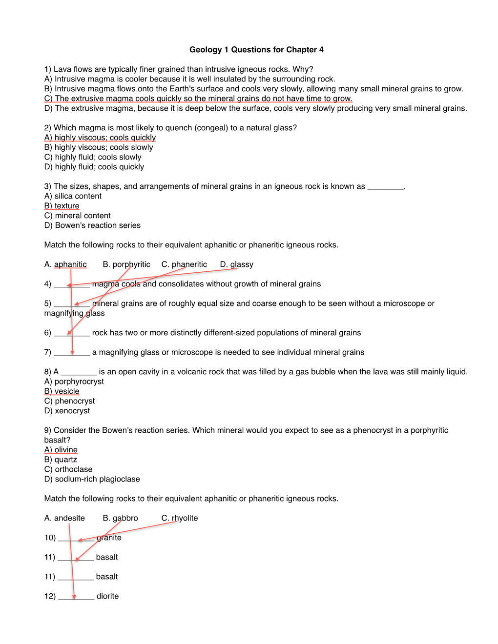 Geology 1 Questions for Chapter 4 1) Lava Flows Are Typically Finer