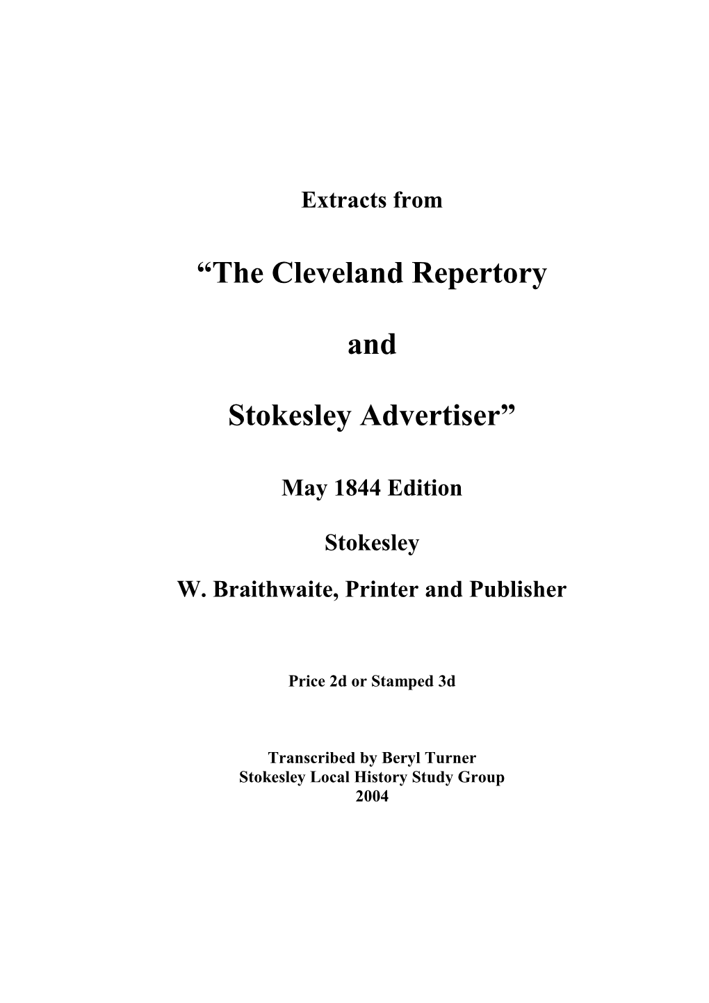 Cleveland Repertory & Stokesley Advertiser May 1844