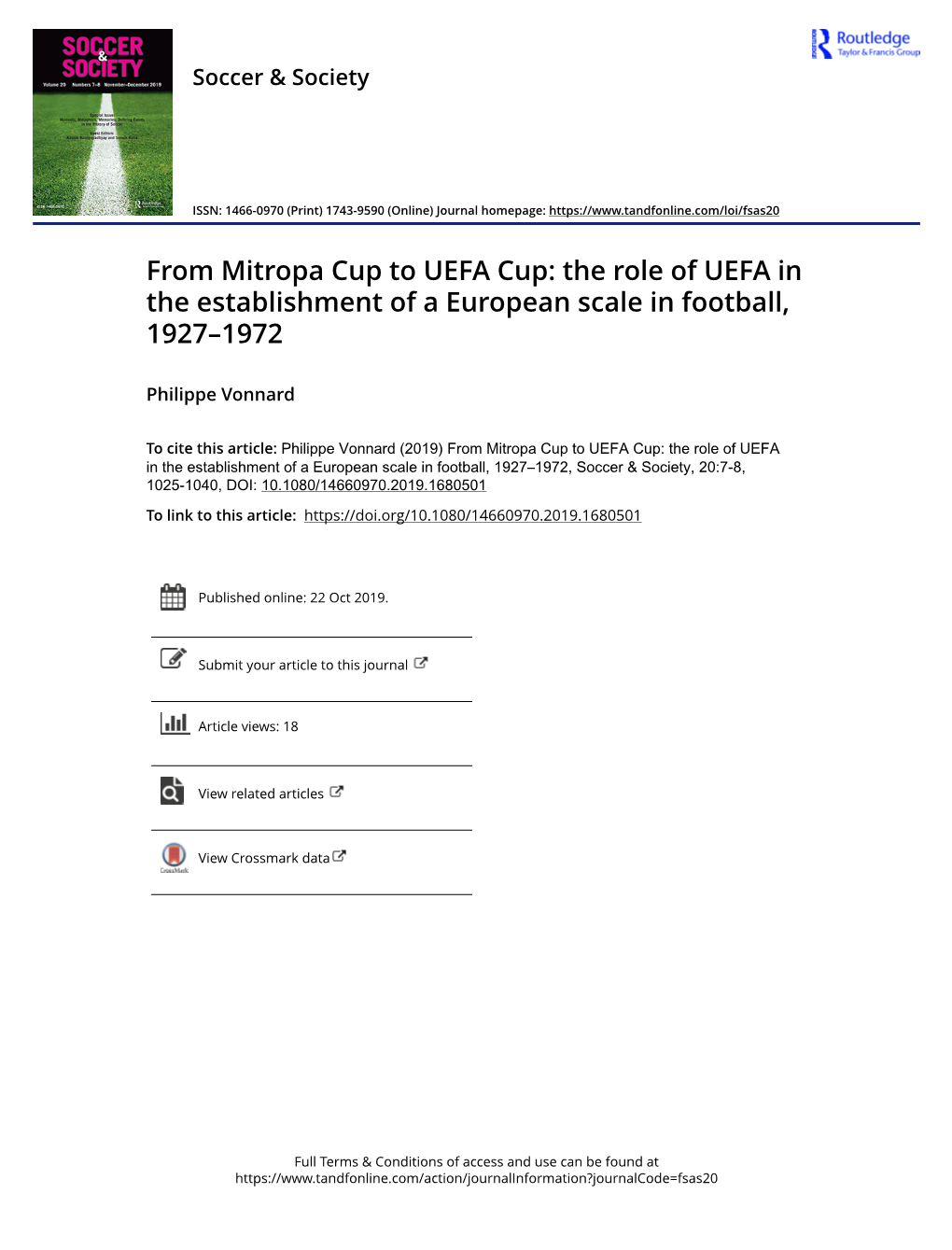 From Mitropa Cup to UEFA Cup: the Role of UEFA in the Establishment of a European Scale in Football, 1927–1972