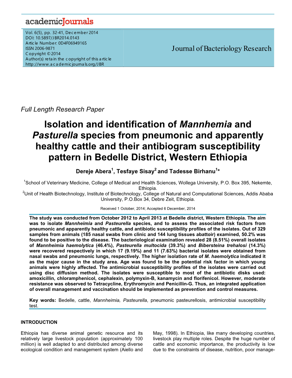 Isolation and Identification of Mannhemia and Pasturella Species