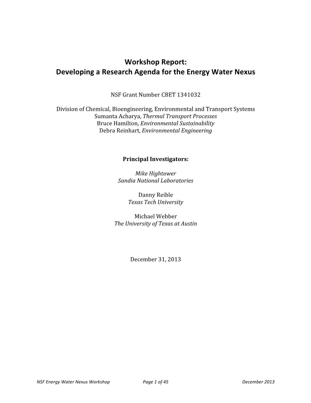 NSF EWN Workshop Report DRAFT 31 Dec 2013
