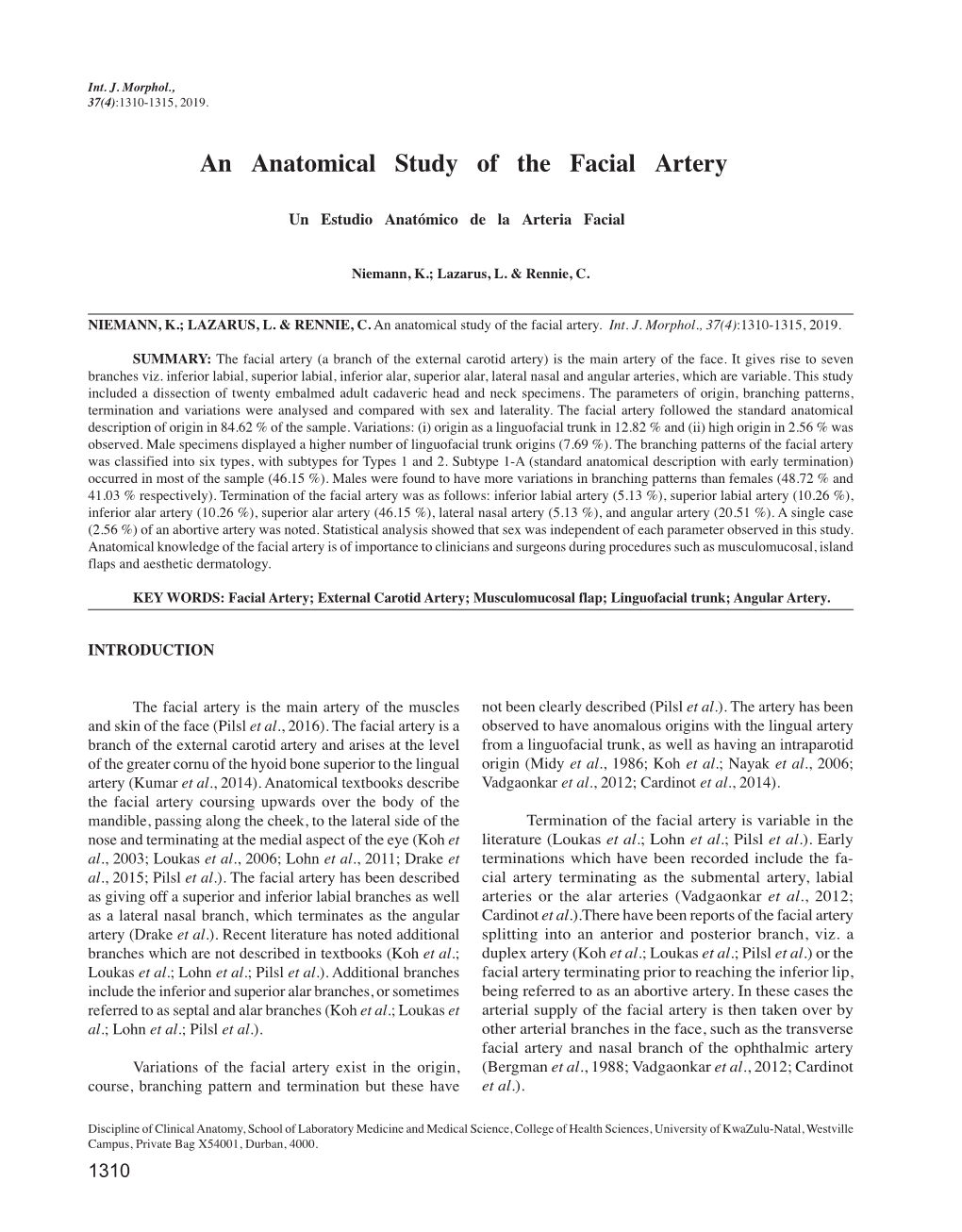 An Anatomical Study of the Facial Artery