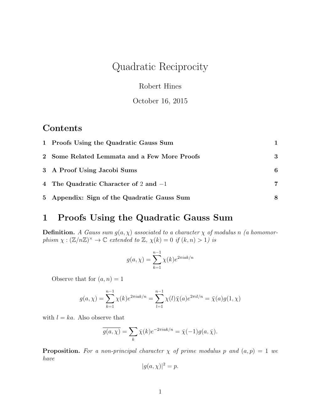 Quadratic Reciprocity