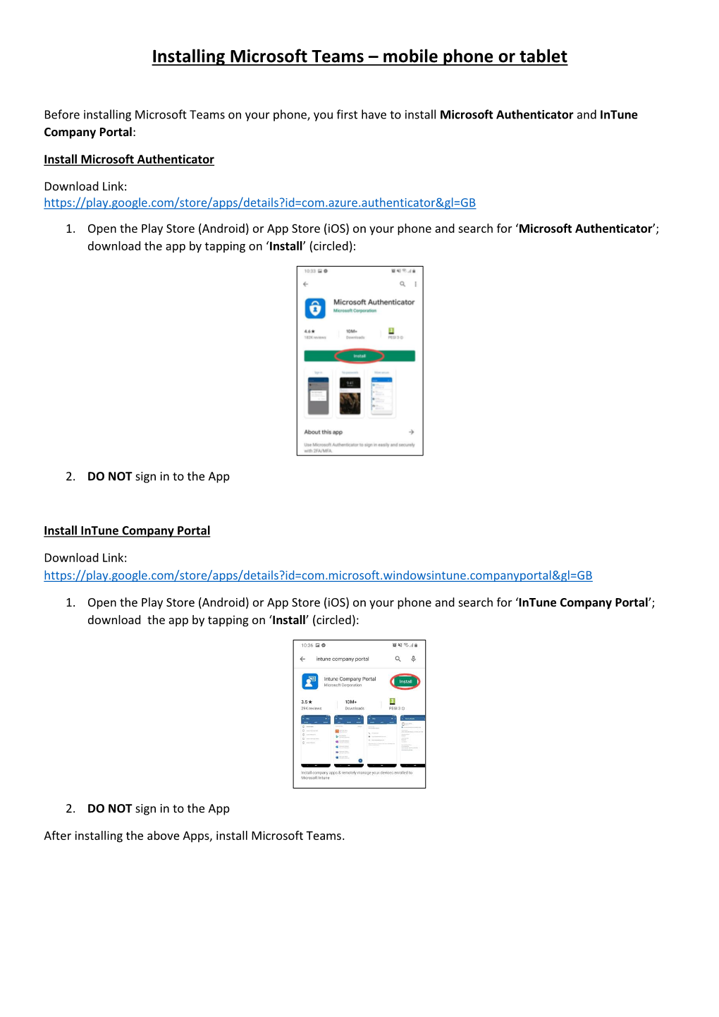 Installing Microsoft Teams – Mobile Phone Or Tablet