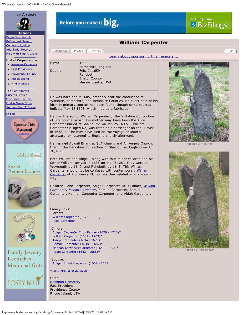 William Carpenter (1605 - 1659) - Find a Grave Memorial