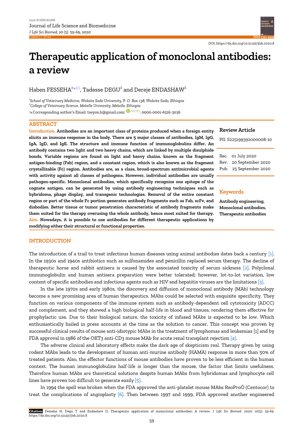 Therapeutic Application of Monoclonal Antibodies: a Review