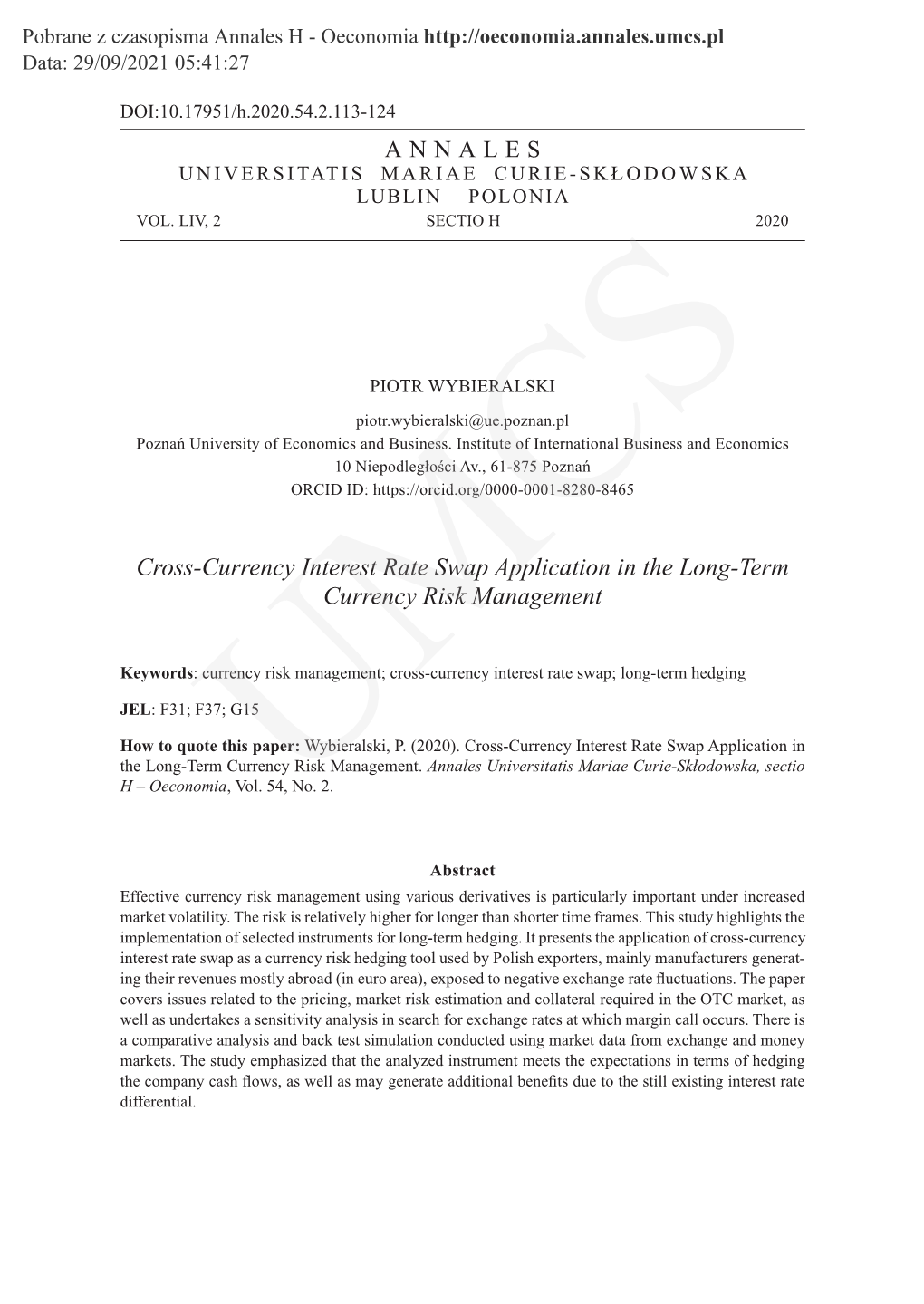 Cross-Currency Interest Rate Swap Application in the Long-Term Currency Risk Management