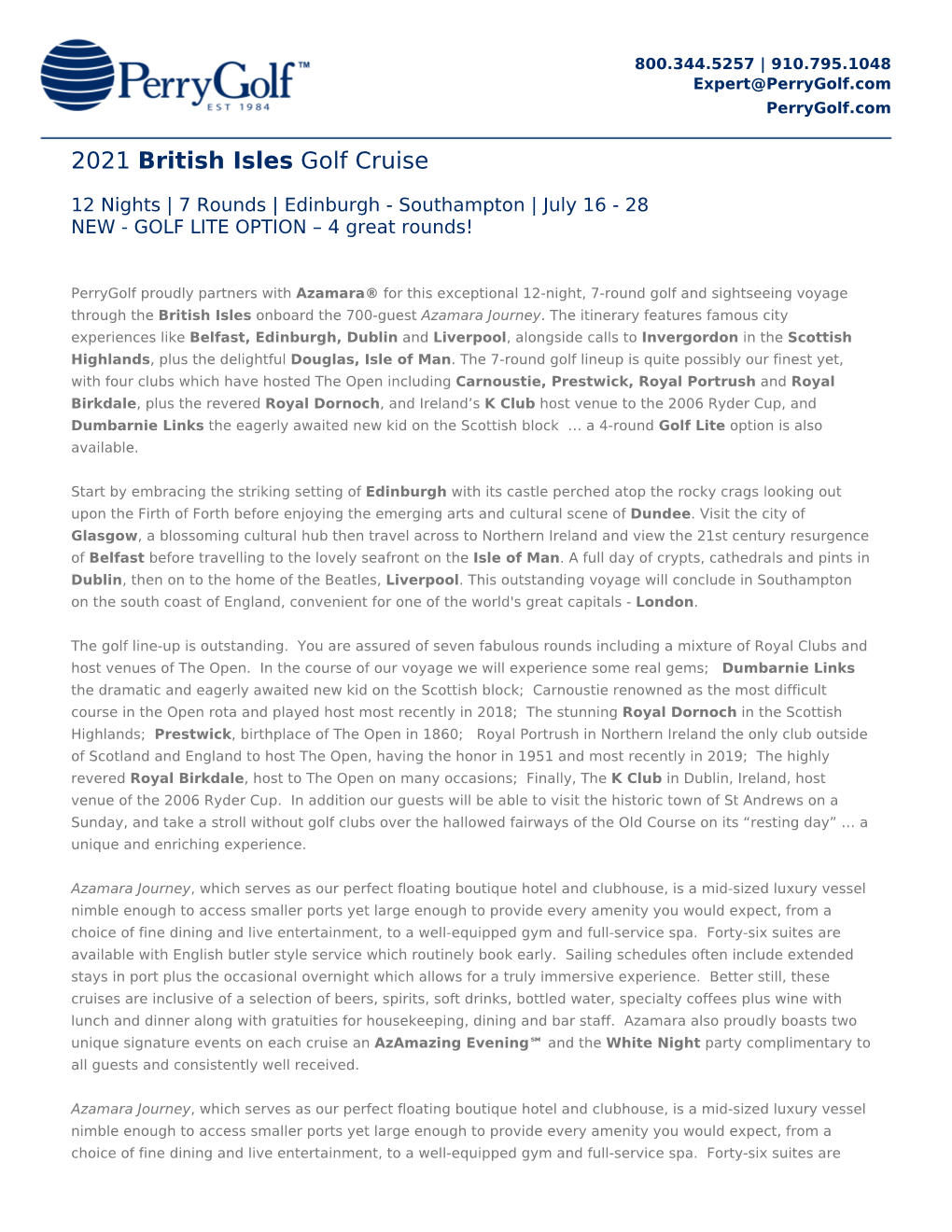 2021 British Isles Golf Cruise