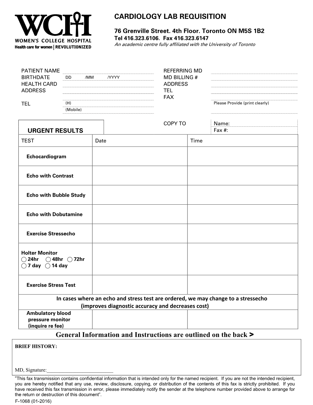Cardiology Lab Requisition