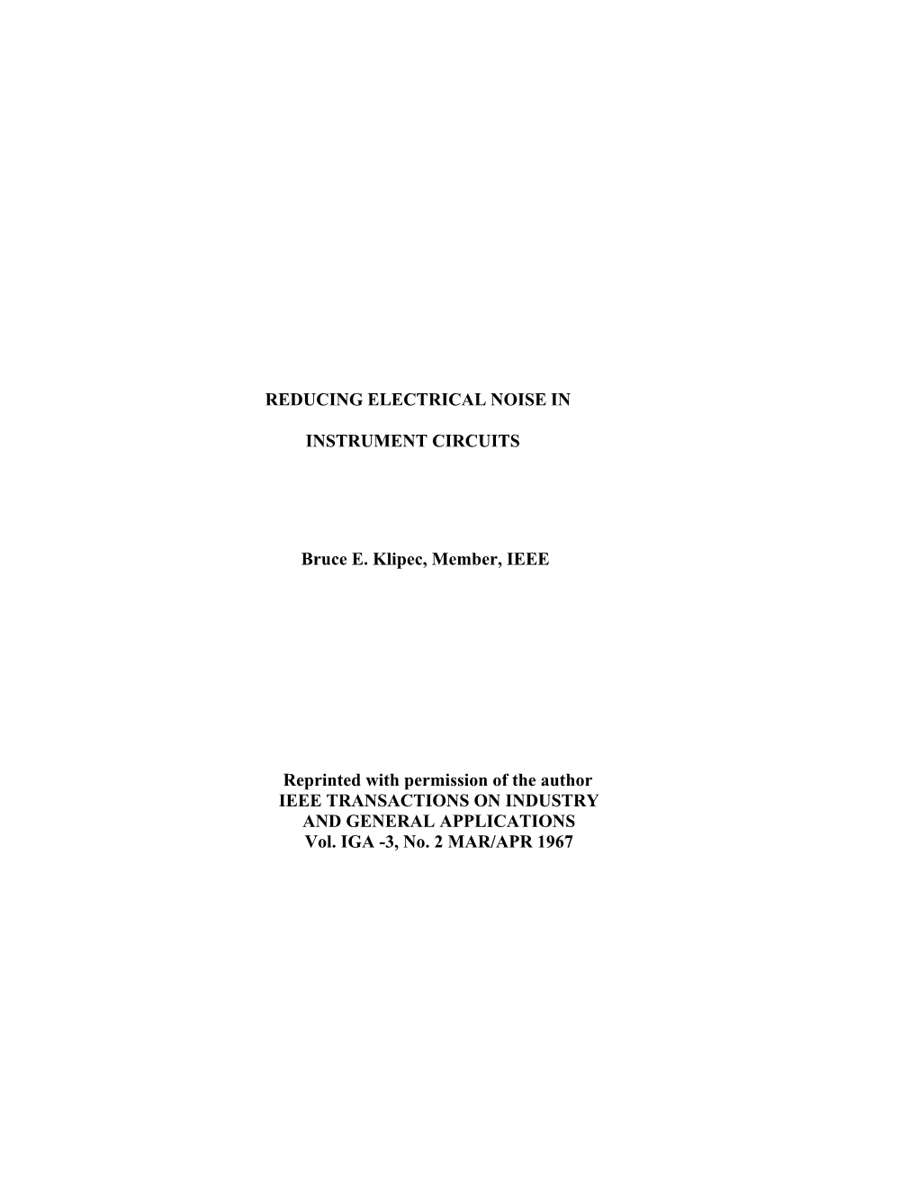 Reducing Electrical Noise in Instrument Circuits