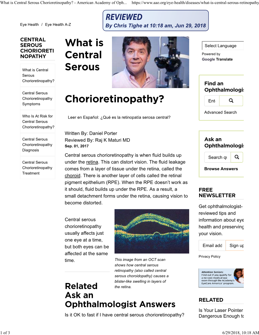 What Is Central Serous Chorioretinopathy? - American Academy of Oph