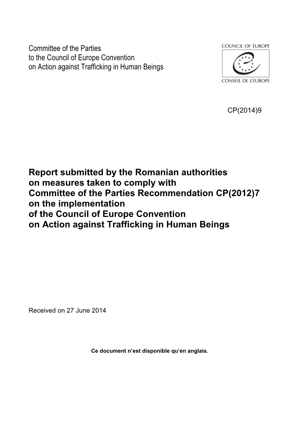 Report Submitted by the Romanian Authorities on Measures