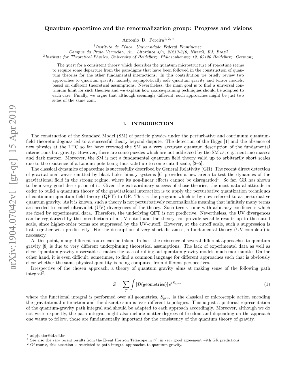 Arxiv:1904.07042V1 [Gr-Qc] 15 Apr 2019