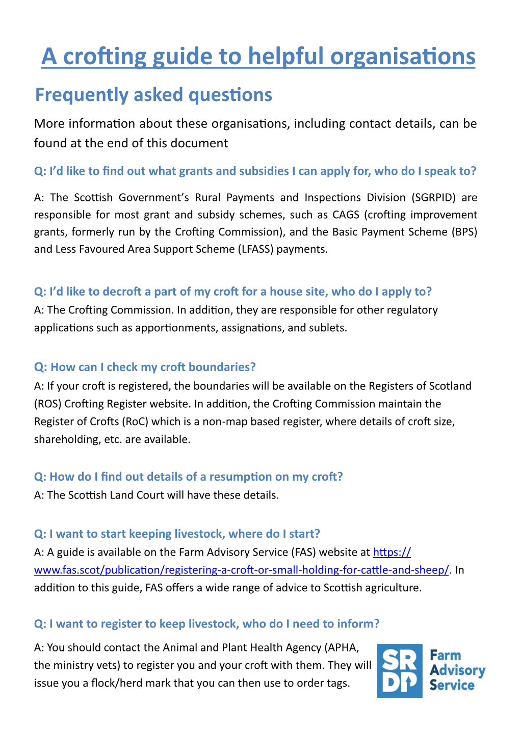 Crofting and Smallholders Guide to Organisations