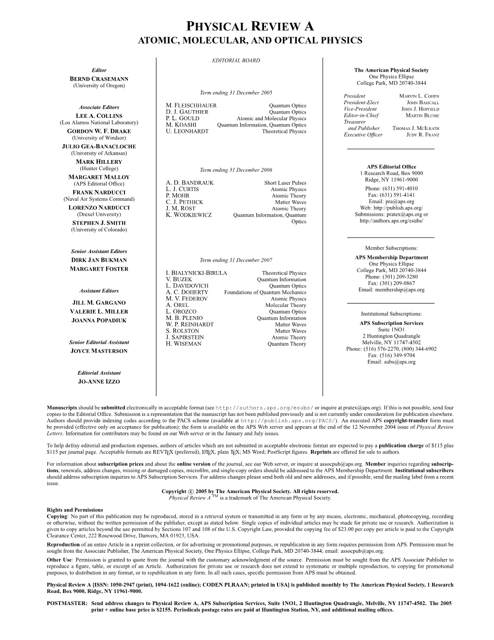 Physical Review a Atomic, Molecular, and Optical Physics