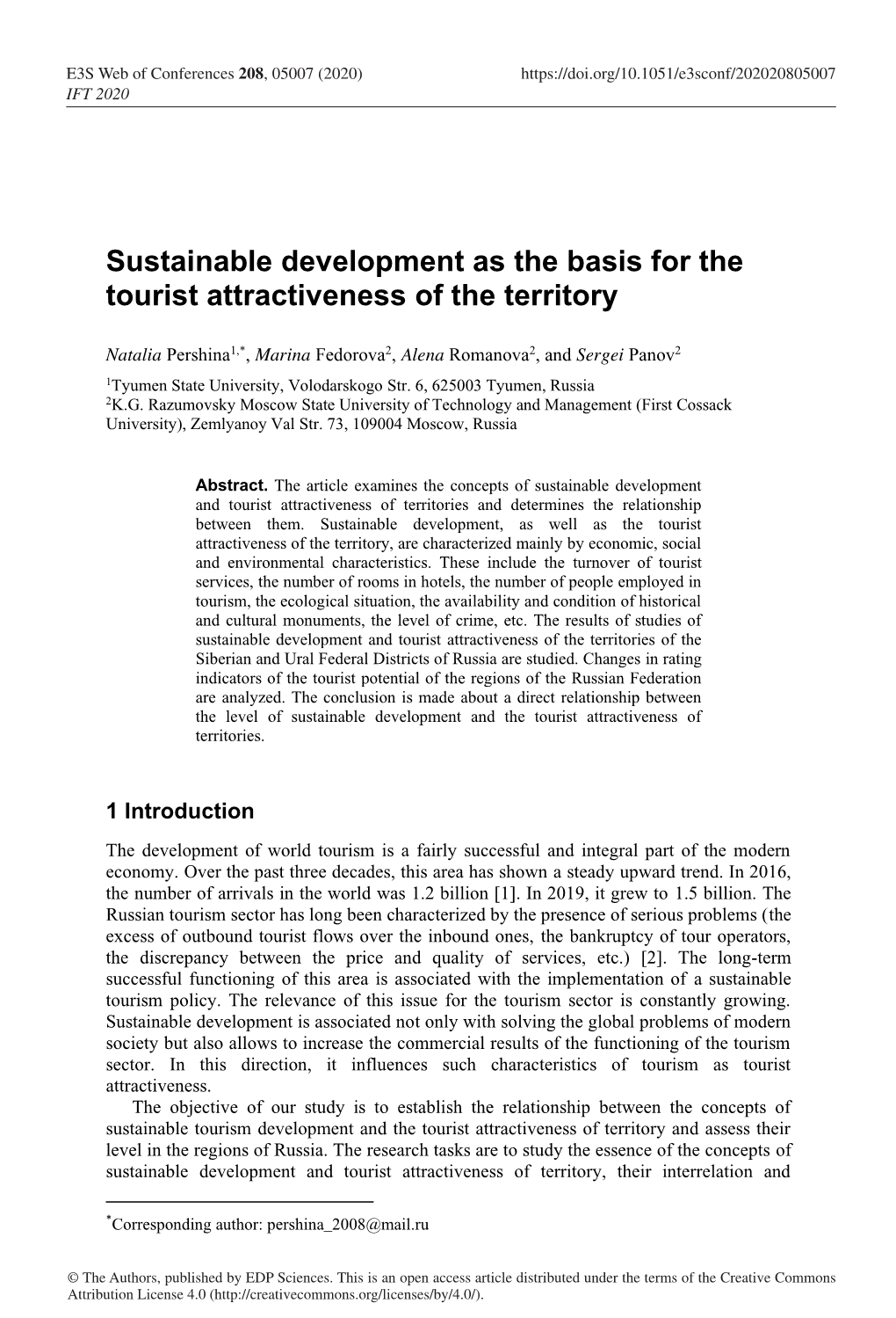 Sustainable Development As the Basis for the Tourist Attractiveness of the Territory
