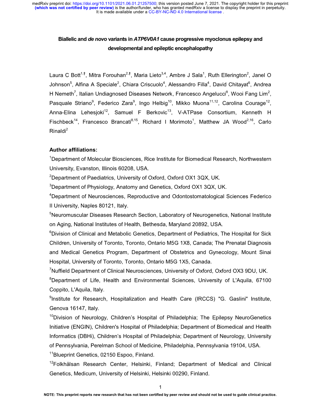 Biallelic and De Novo Variants in ATP6V0A1 Cause Progressive Myoclonus Epilepsy and Developmental and Epileptic Encephalopathy