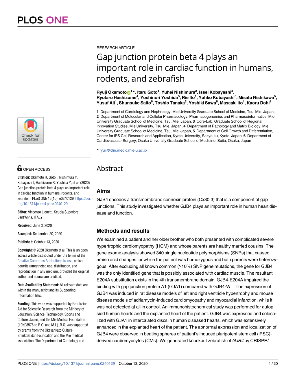 Gap Junction Protein Beta 4 Plays an Important Role in Cardiac Function in Humans, Rodents, and Zebrafish