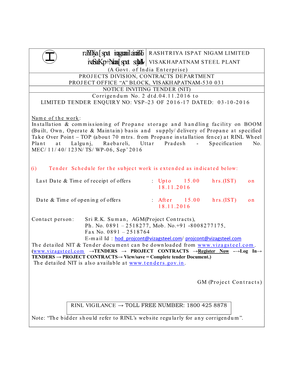 Spat Inagama Ilaimatod RASHTRIYA ISPAT NIGAM LIMITED Ivasaakp+Nama [Spat Samyam~ VISAKHAPATNAM STEEL PLANT (A Govt