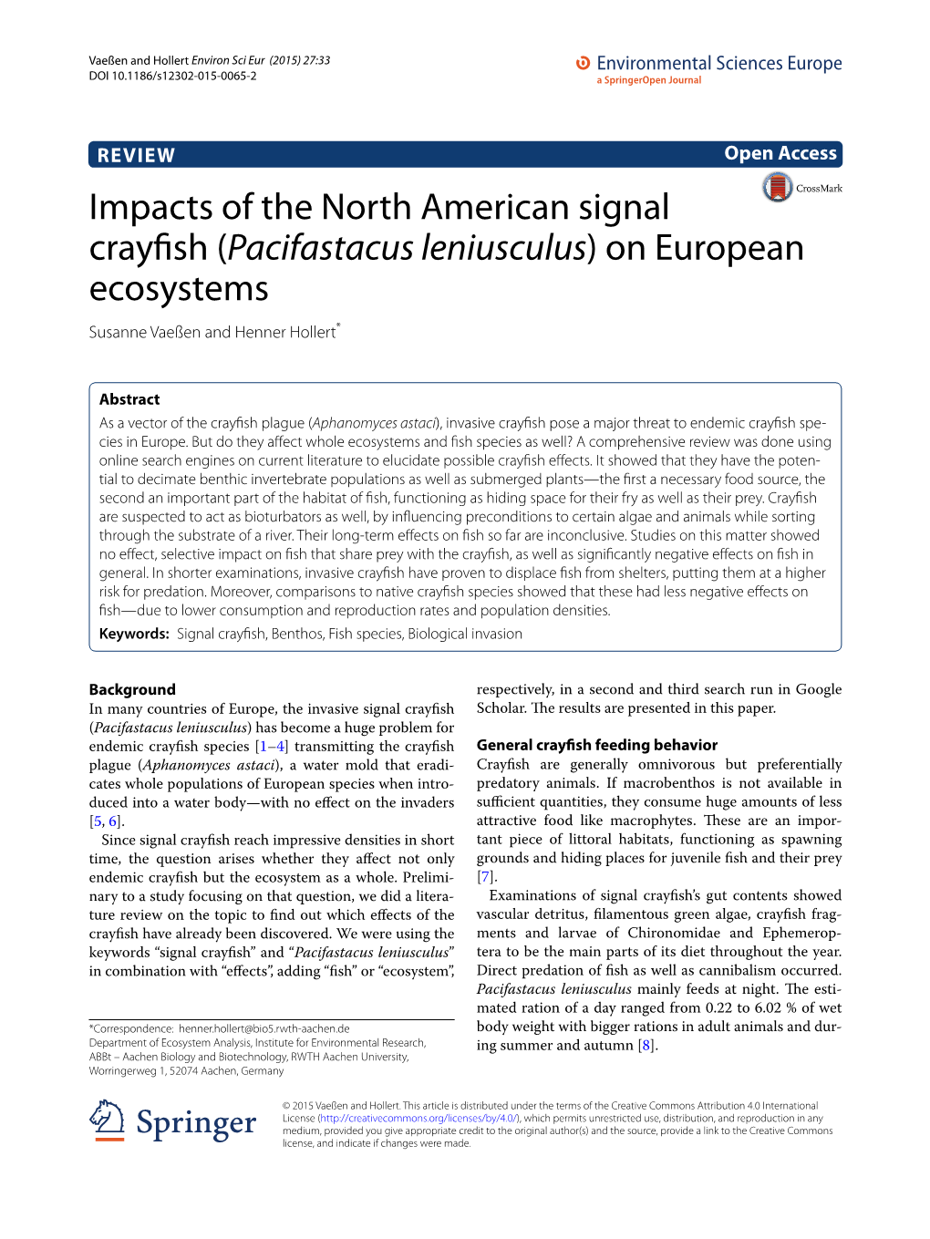 Impacts of the North American Signal Crayfish (Pacifastacus Leniusculus