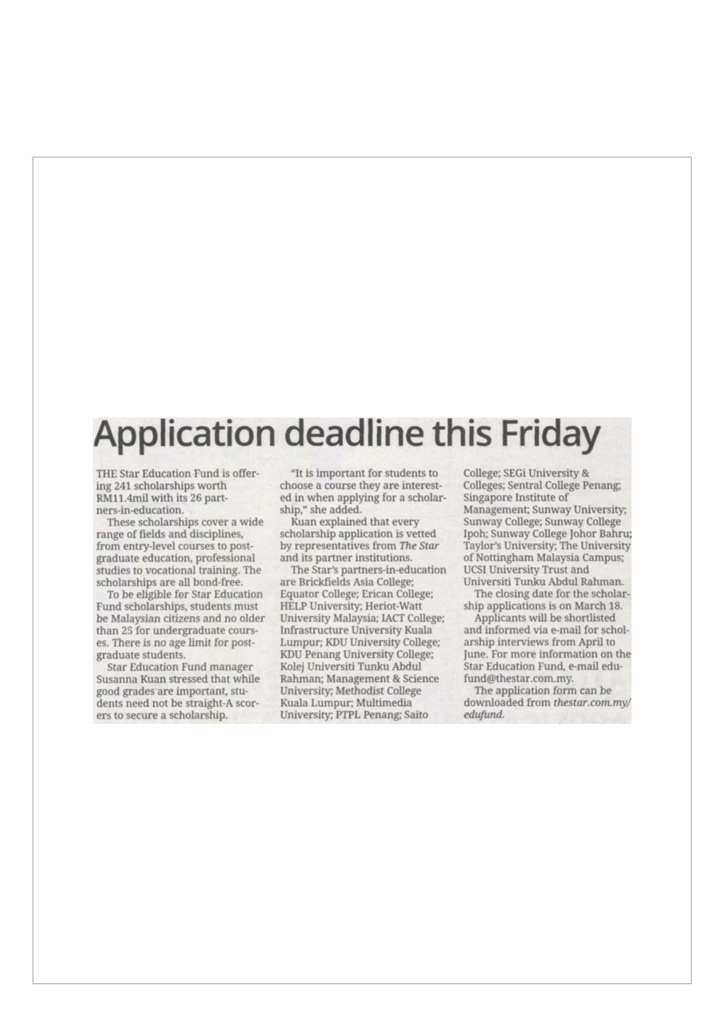 Application Deadline This Friday