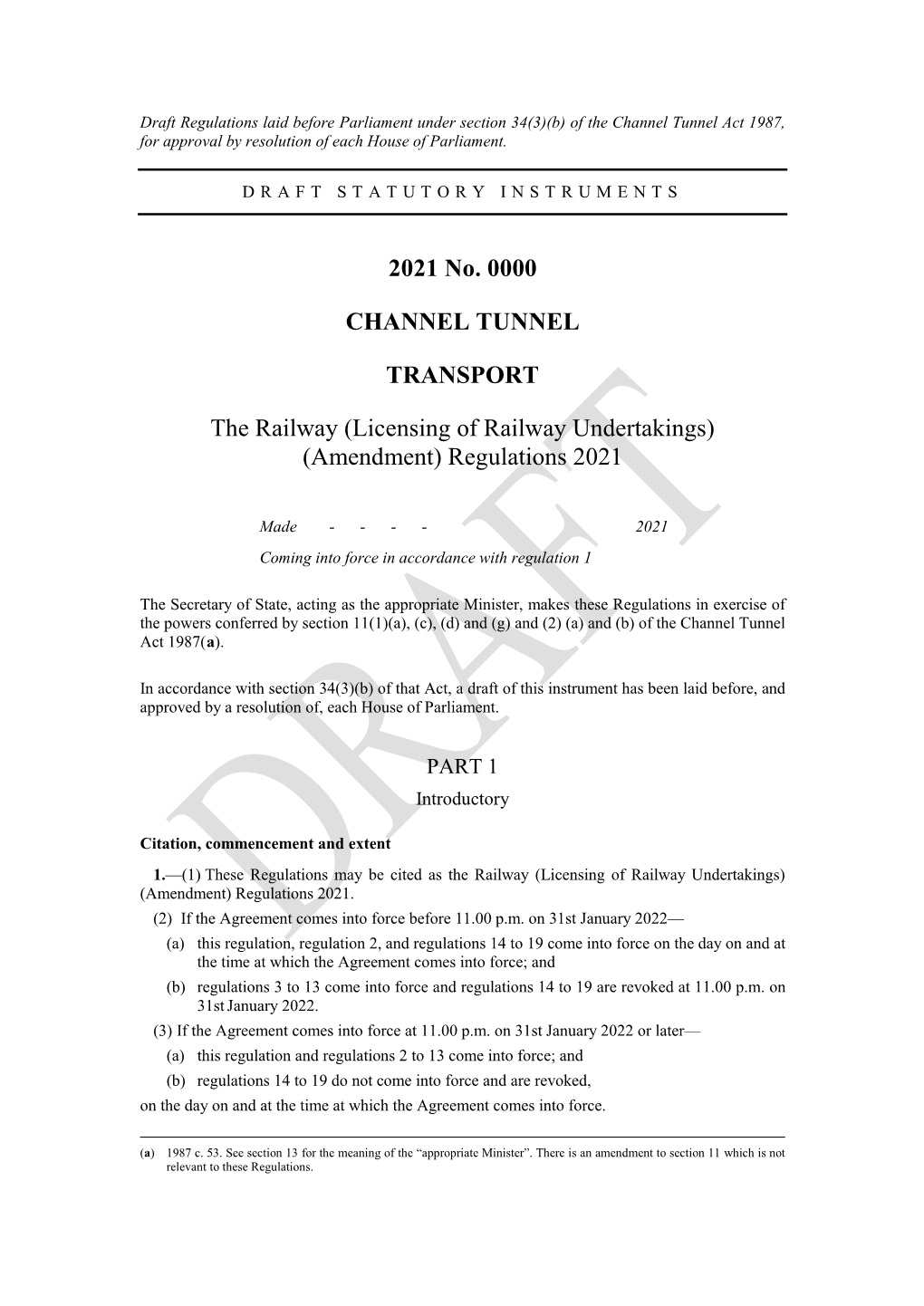 (Licensing of Railway Undertakings) (Amendment) Regulations 2021