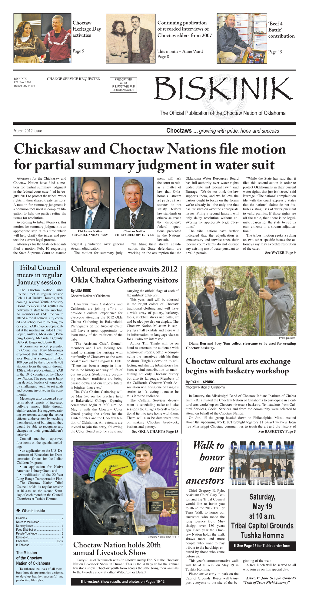 Chickasaw and Choctaw Nations File Motion for Partial Summary