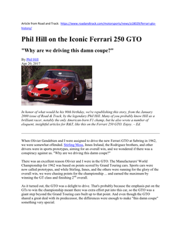 Phil Hill on the Iconic Ferrari 250 GTO "Why Are We Driving This Damn Coupe?"