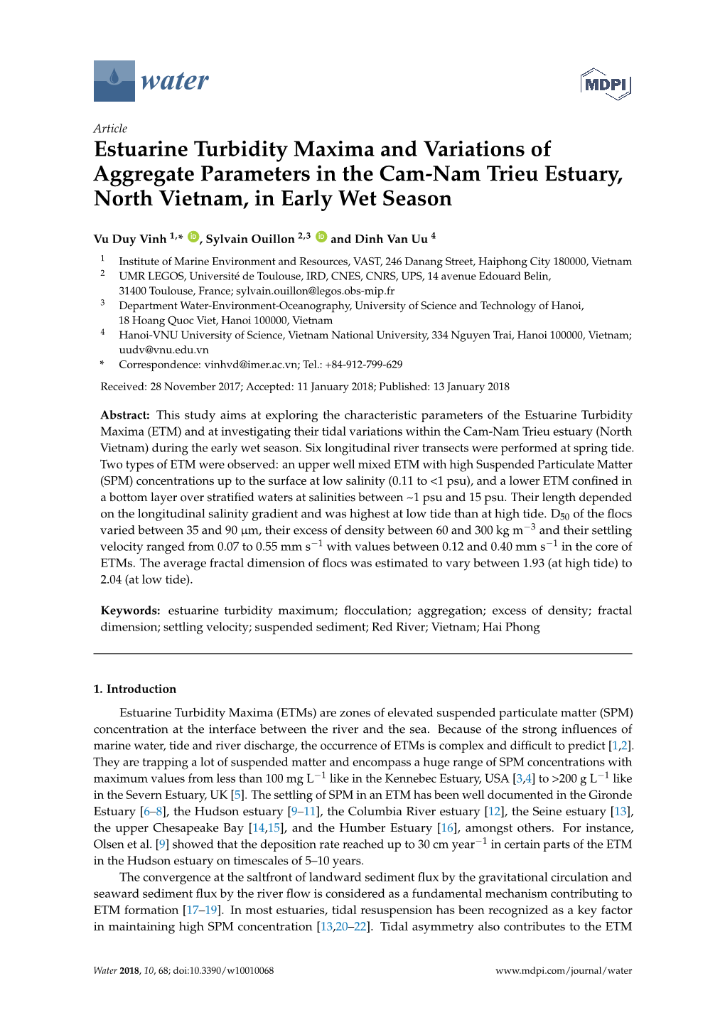 Estuarine Turbidity Maxima and Variations of Aggregate Parameters in the Cam-Nam Trieu Estuary, North Vietnam, in Early Wet Season