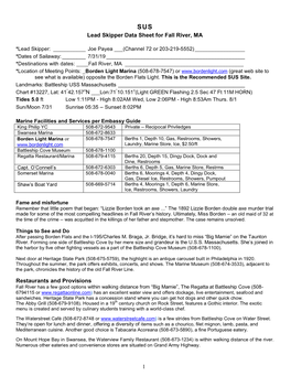 1 Lead Skipper Data Sheet for Fall River, MA Restaurants and Provisions