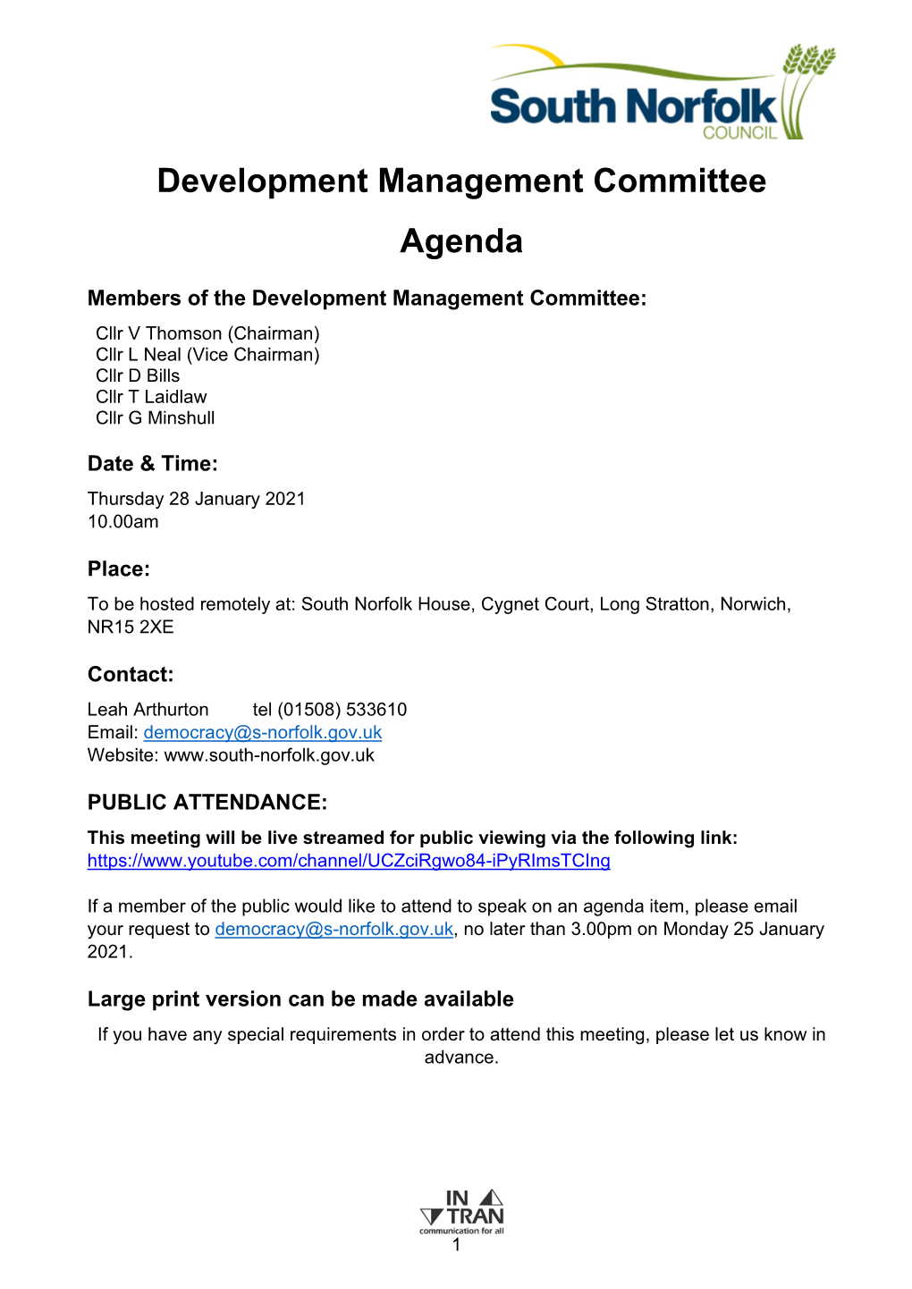 Development Management Committee Agenda 28 January 2021