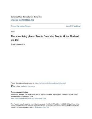 The Advertising Plan of Toyota Camry for Toyota Motor Thailand Co. Ltd
