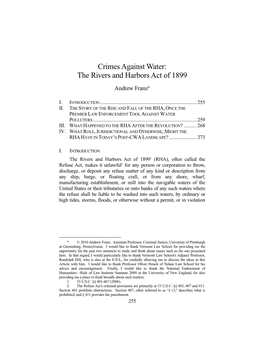 Crimes Against Water: the Rivers and Harbors Act of 1899