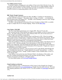 EVELYN WAUGH NEWSLETTER and STUDIES Vol