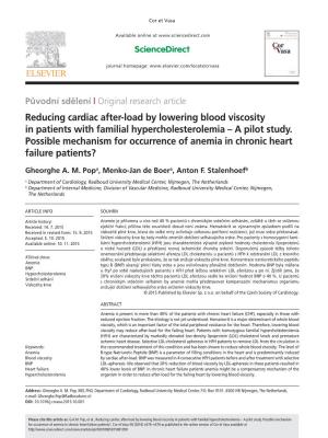 Reducing Cardiac After-Load by Lowering Blood Viscosity in Patients with Familial Hypercholesterolemia – a Pilot Study
