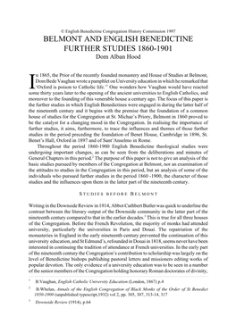 BELMONT and ENGLISH BENEDICTINE FURTHER STUDIES 1860-1901 Dom Alban Hood