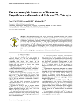 The Metamorphic Basement of Romanian Carpathians: a Discussion of K-Ar and 40Ar/39Ar Ages