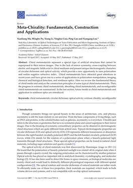 Meta-Chirality: Fundamentals, Construction and Applications