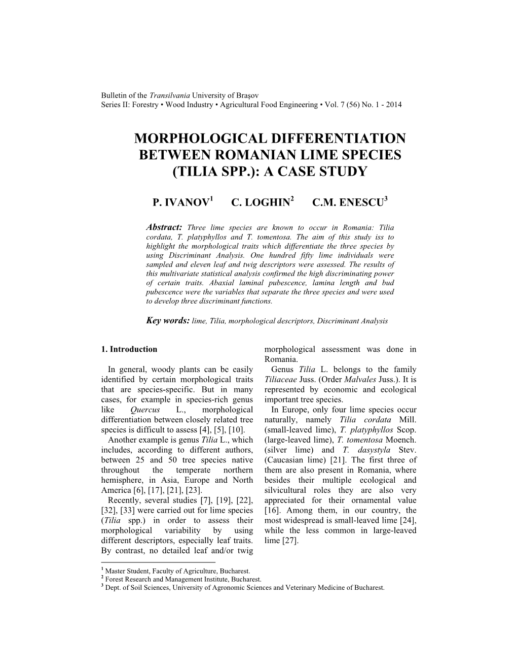 Morphological Differentiation Between Romanian Lime Species (Tilia Spp.): a Case Study