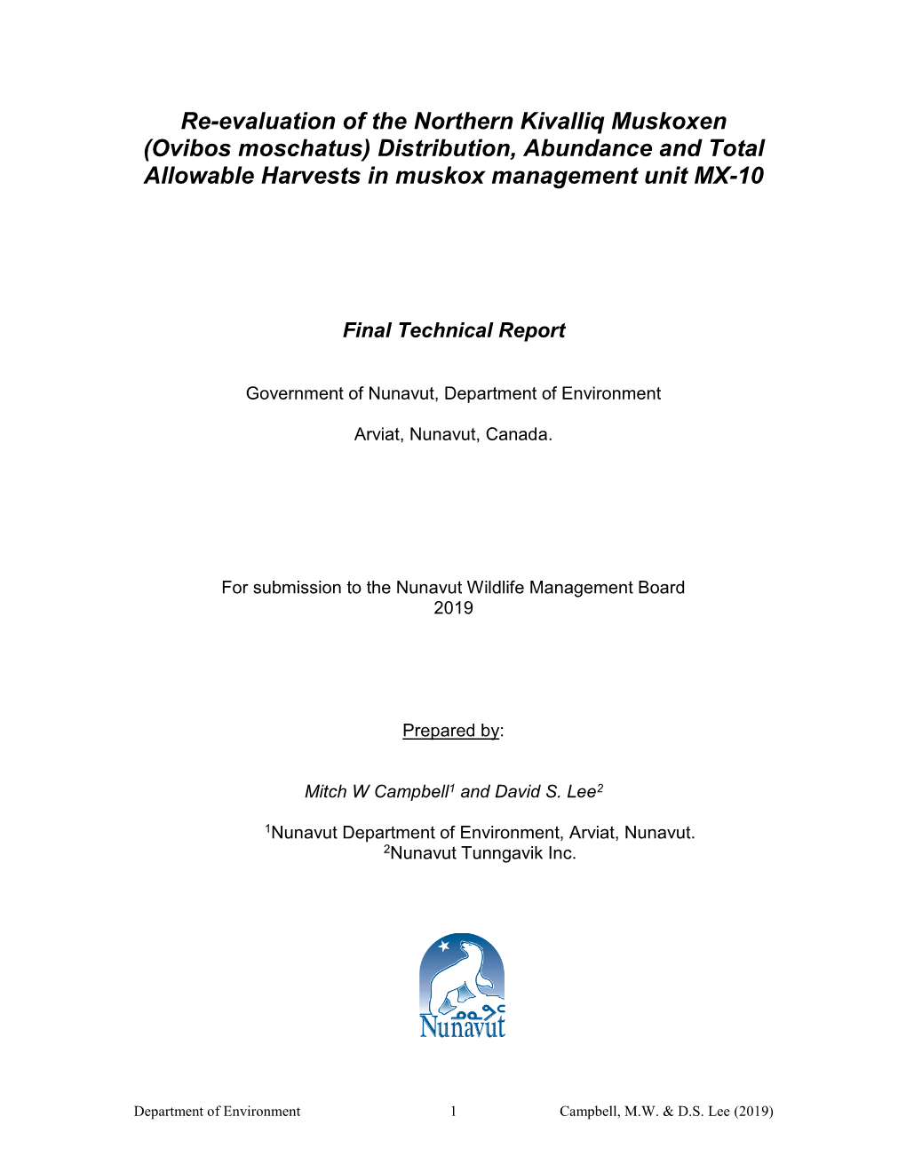 Research Proposal to the Nunavut Wildlife