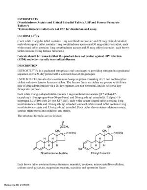 ESTROSTEP Fe (Norethindrone Acetate and Ethinyl Estradiol Tablets, USP and Ferrous Fumarate Tablets*) *Ferrous Fumarate Tablets Are Not USP for Dissolution and Assay