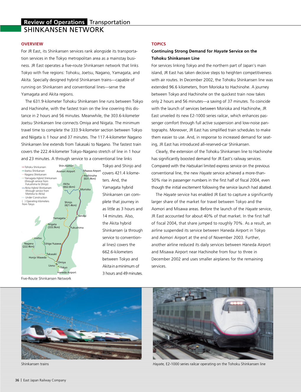 Annual Report 2004 37 Review of Operations Transportation TOKYO METROPOLITAN AREA NETWORK