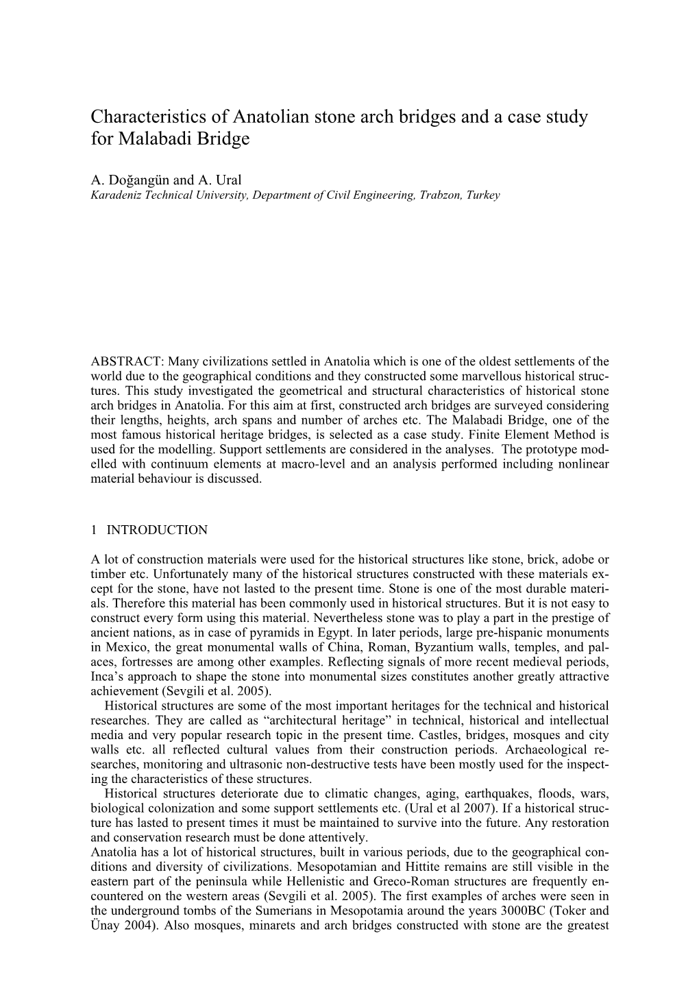 Characteristics of Anatolian Stone Arch Bridges and a Case Study for Malabadi Bridge