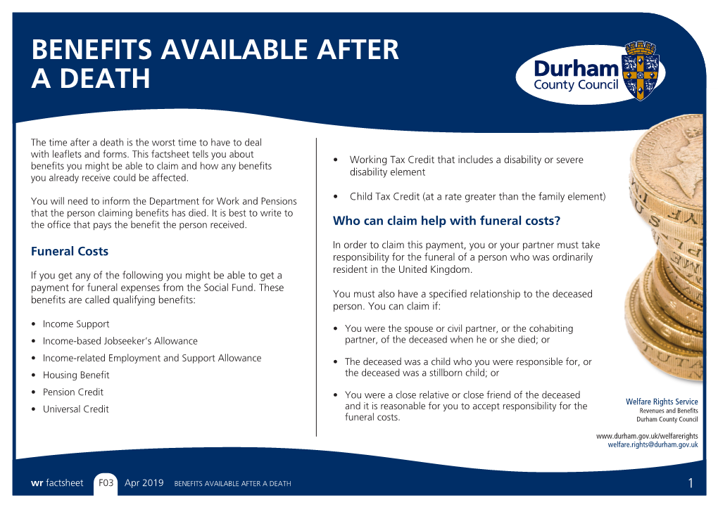 Benefits Available After a Death Factsheet (F03)