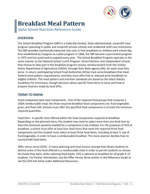Breakfast Meal Pattern Idaho School Nutrition Reference Guide