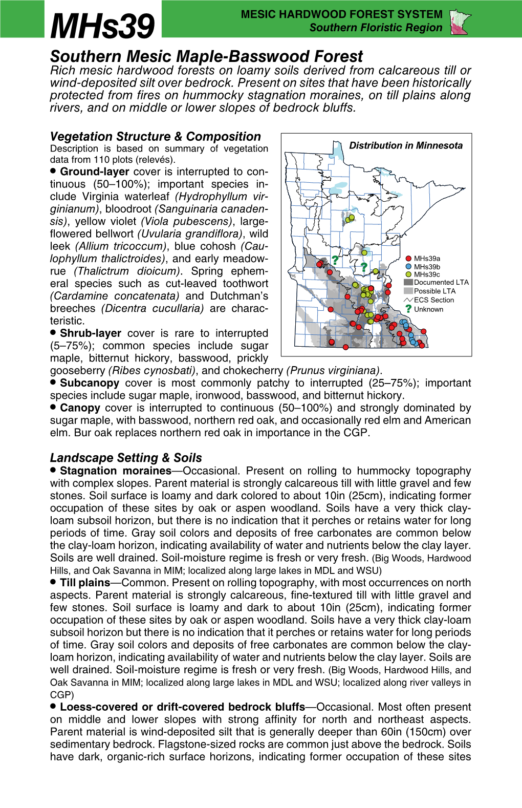 Southern Mesic Maple-Basswood Forest Rich Mesic Hardwood Forests on Loamy Soils Derived from Calcareous Till Or Wind-Deposited Silt Over Bedrock