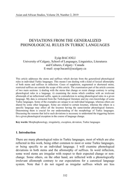 Deviations from the Generalized Phonological Rules in Turkic Languages
